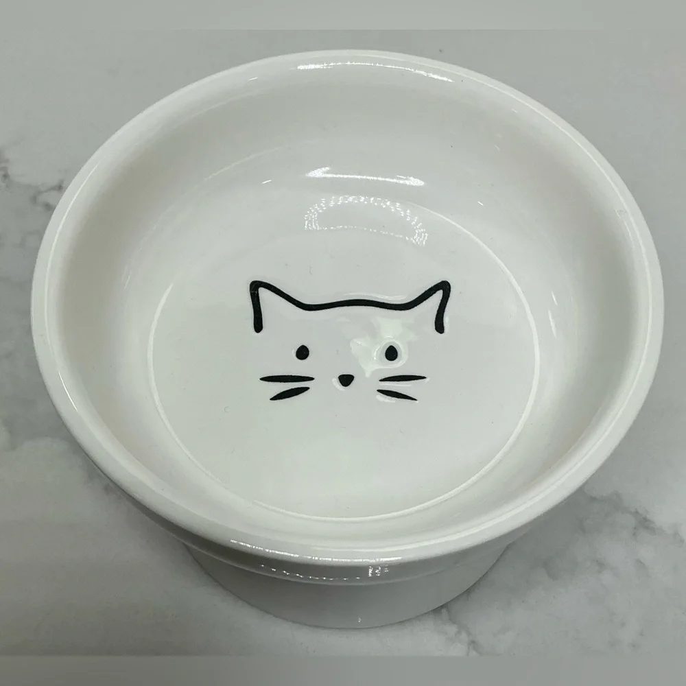 Elevated Cat Food Bowl Small Ceramic Raised and Tilted Water Bowl Paws New